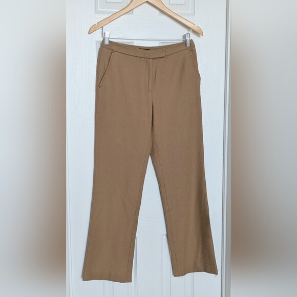 Bossini Pants - Women's (Small) Tan w/Brown Stitching Accents Lined Wide Leg Pants/Trousers